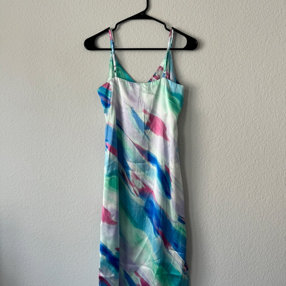 Blue Watercolor Silk Midi Dress - Picture 6 of 8